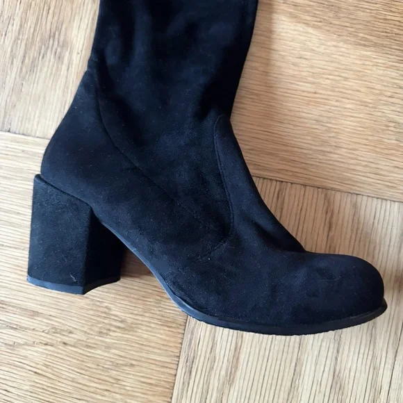 Stuart Weitzman Tieland Boots Black Suede Over The Knee Size 39 Heel - Picture 10 of 16